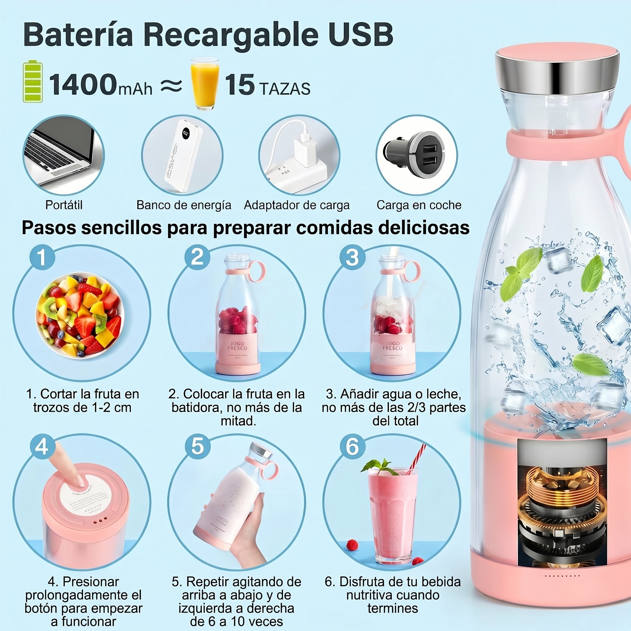 BOTELLA / LICUADORA PORTÁTIL FRESH JUICE 350ML🧃